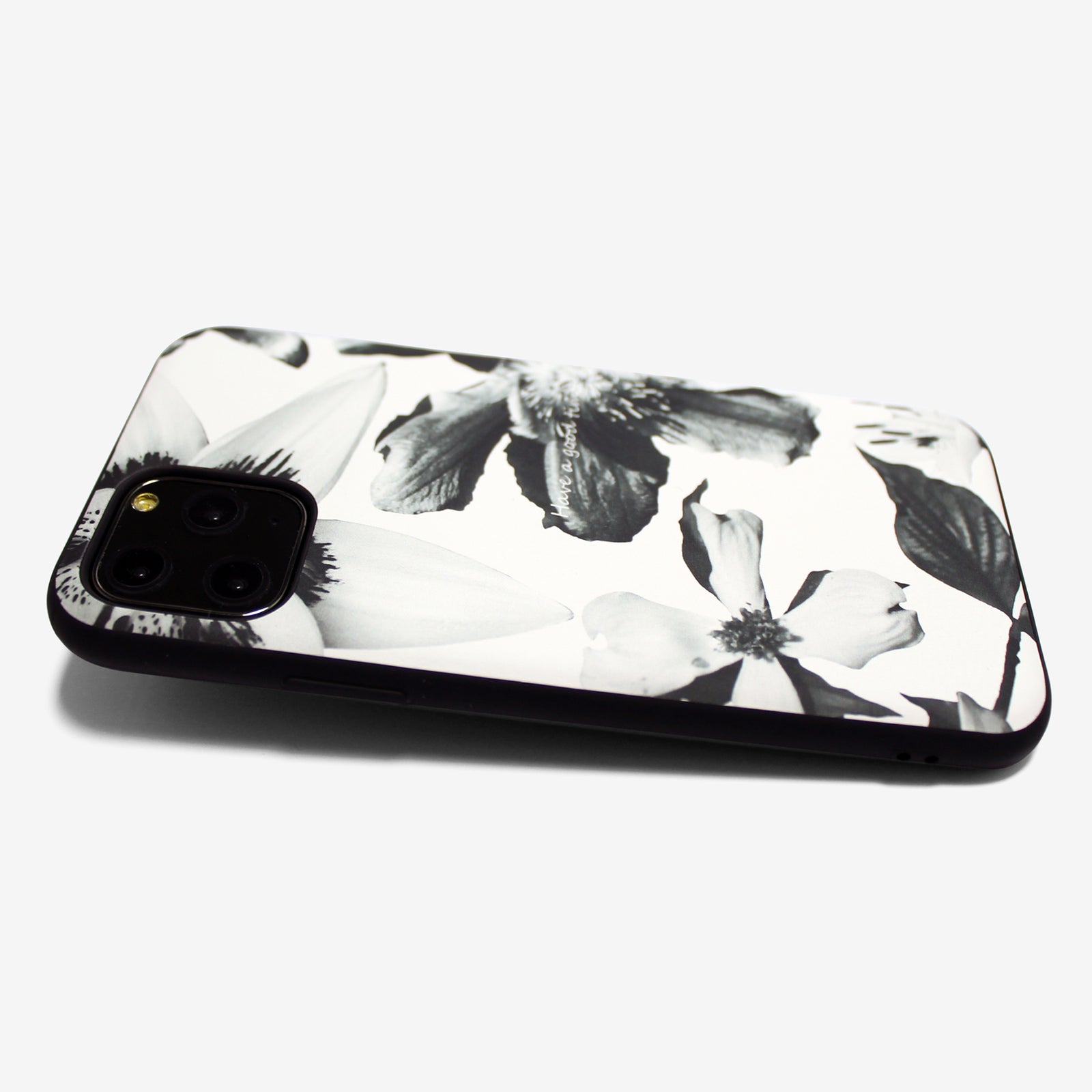 A good all】iPhoneケースレザー ホワイトフラワー耐衝撃 12/12pro
